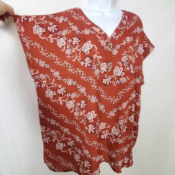 Maurices Rust Floral Button Front Blouse Size 3x Plus - Picture 4 of 8